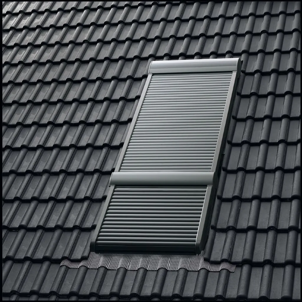  Dachziegel, Dachschindel, Dachfenster, Rollladen, Solarpanel-ähnlicher Look